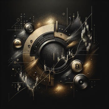 High Res promo graphic black background with gold and carbon fibre minimalist forex crypto market quantitative trading elements without any text except for the title '1 Stage' with theme of a single stage